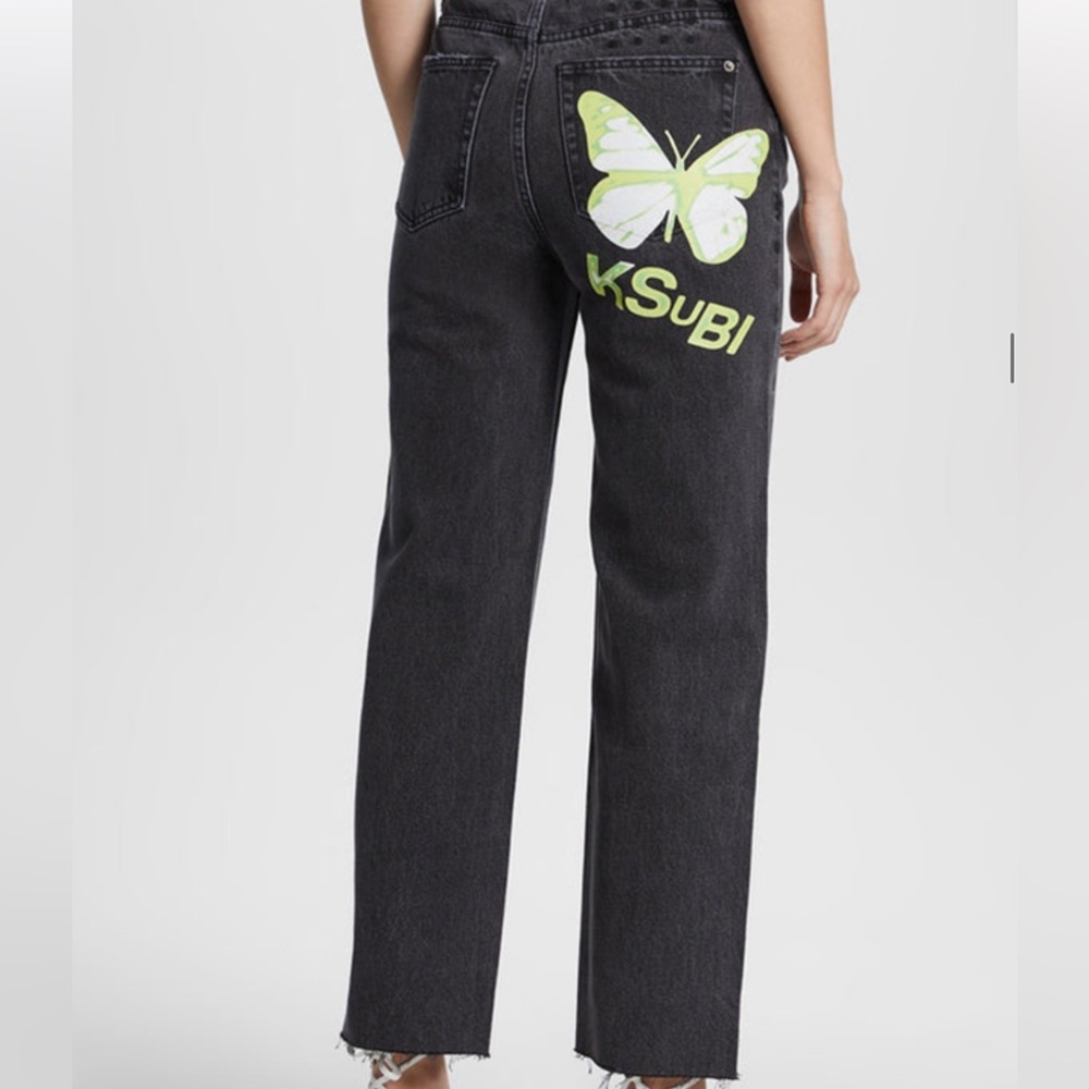 Ksubi Jade Butterfly Straight Tube Jeans in Washed Black Denim